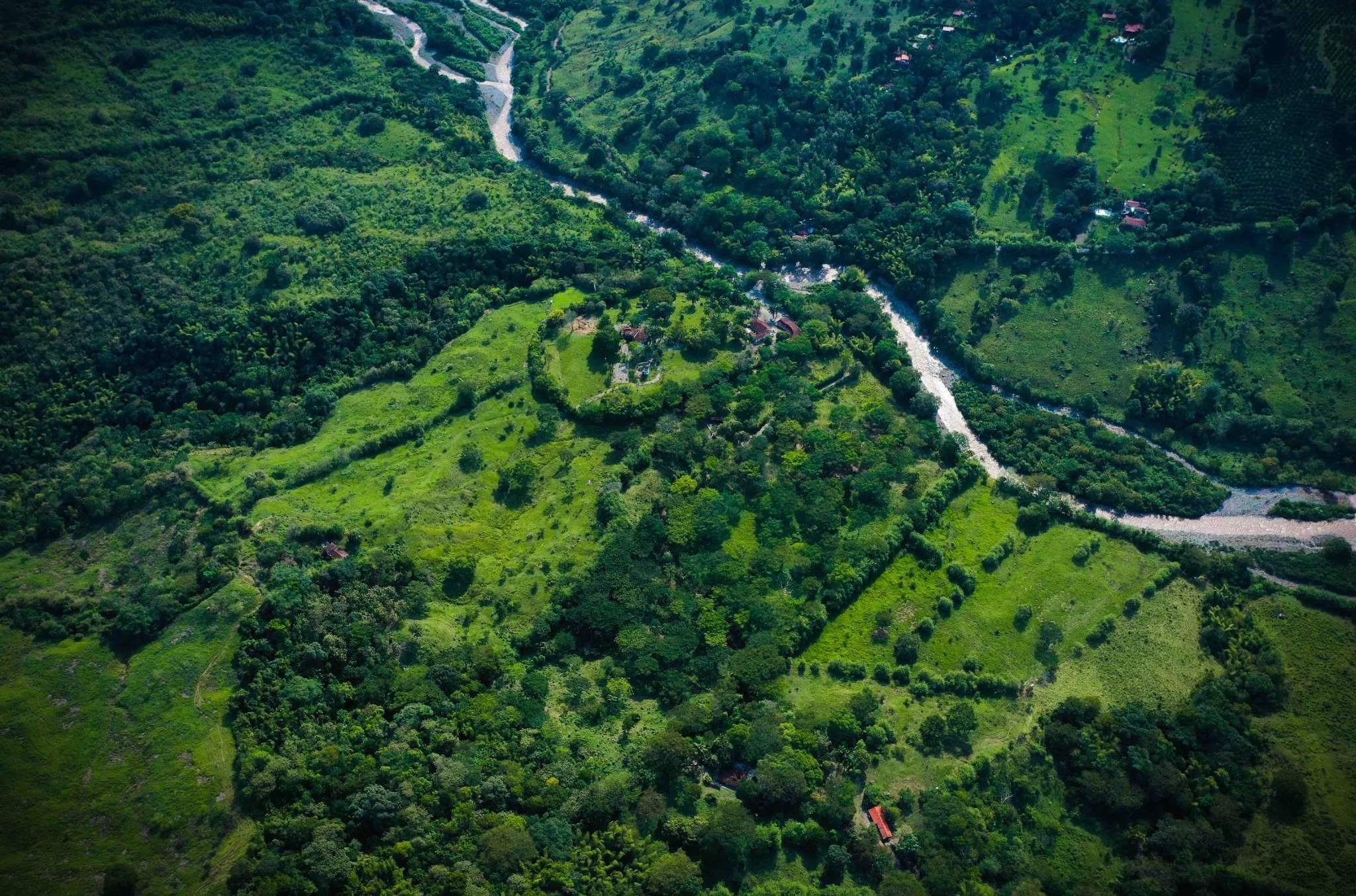 Aerial view of a Colombian watershed and rural territory